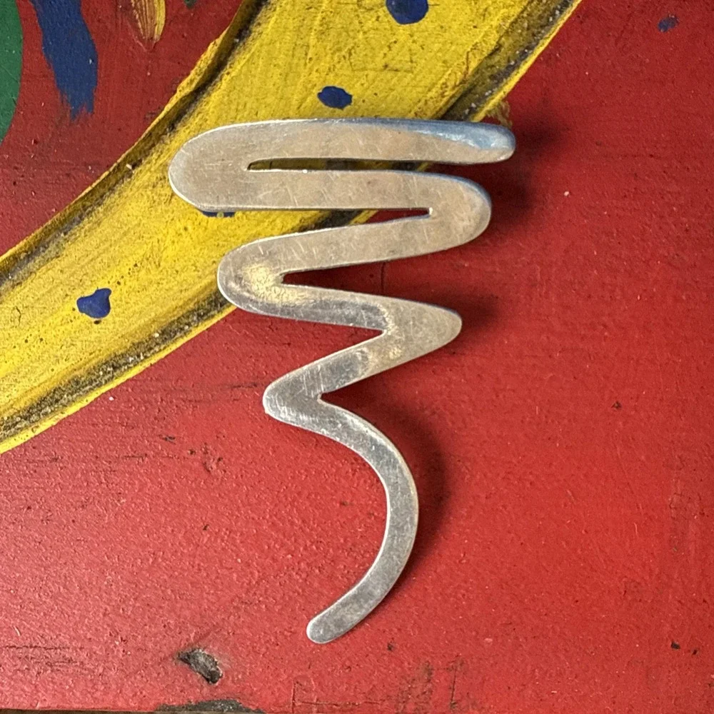 Taxco Mexico Vtg 925 Sterling Silver Large Zig Zag‎ Swirl Modern Brooch Pendant